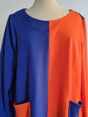 Women’s Blue & Red Knee-Length Striped Pocket Costume-Style Dress (Size: XXL)